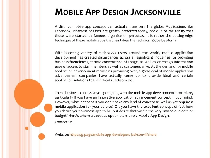 PPT Mobile App Design Jacksonville PowerPoint Presentation, free