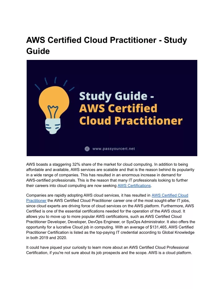 PPT AWS Certified Cloud Practitioner Study Guide PowerPoint Presentation ID11289043