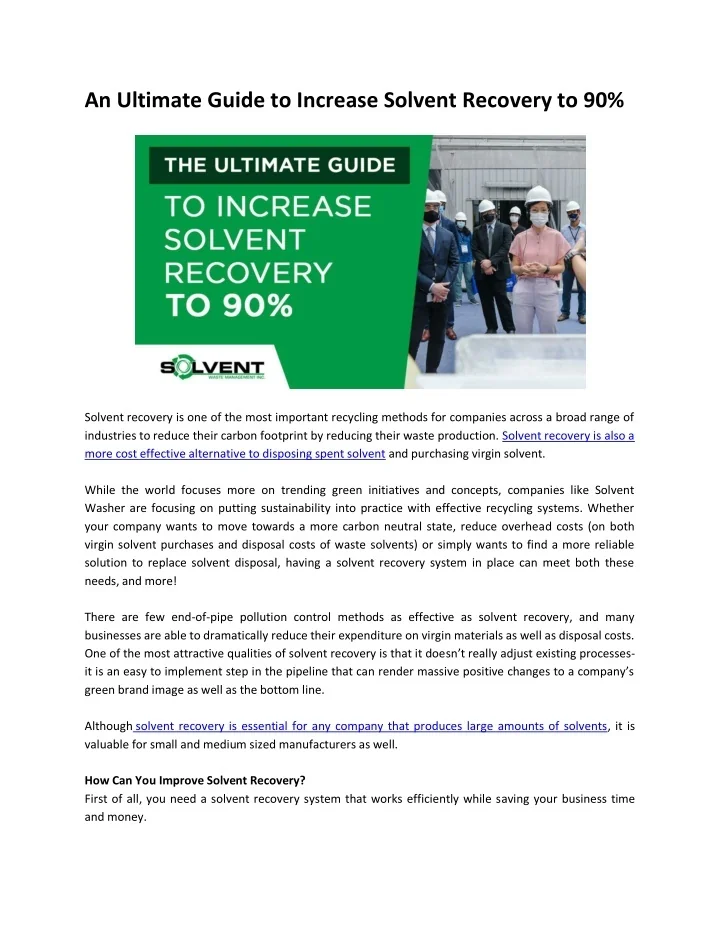 PPT - An Ultimate Guide to Increase Solvent Recovery to 90 Percent