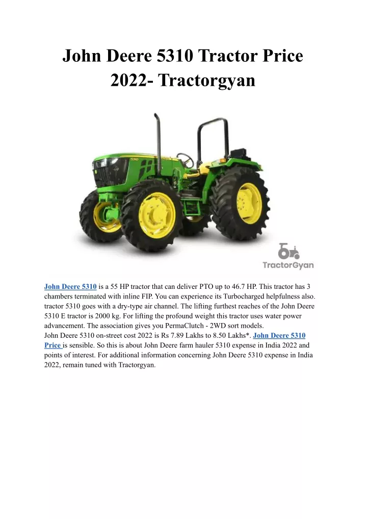 PPT - John Deere 5310 Tractor Price 2022- Tractorgyan PowerPoint 