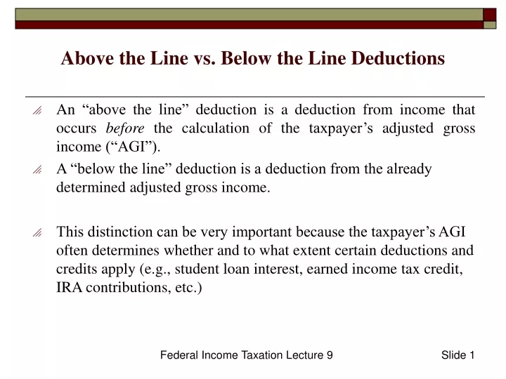 PPT Above the Line vs. Below the Line Deductions PowerPoint
