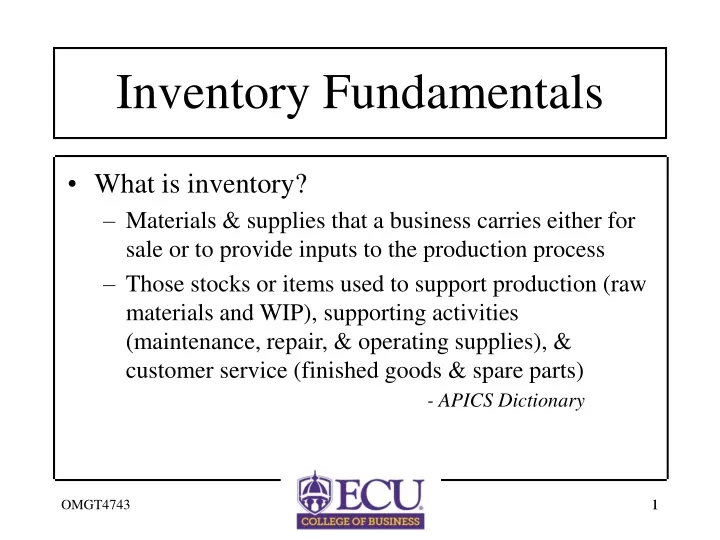 PPT - Inventory Fundamentals PowerPoint Presentation, free download ...