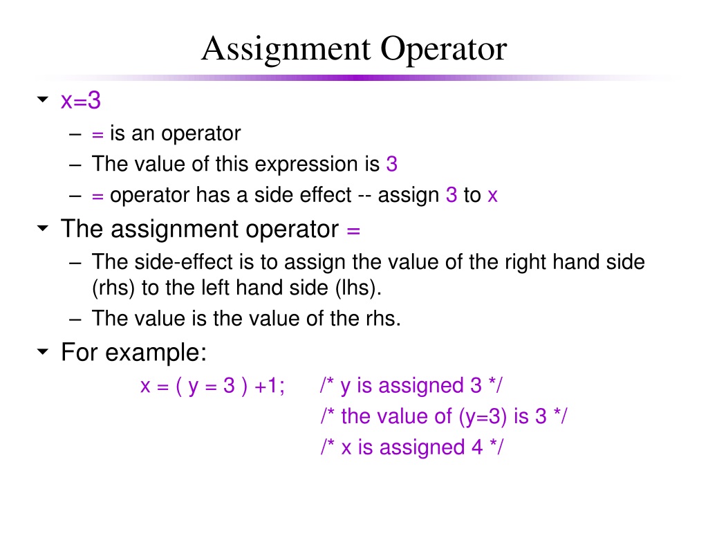 assignment operator in expression