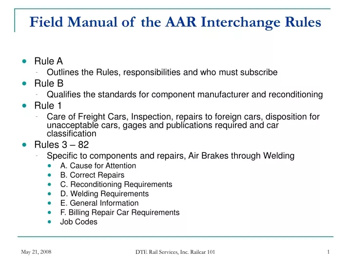 PPT Field Manual of the AAR Interchange Rules PowerPoint Presentation