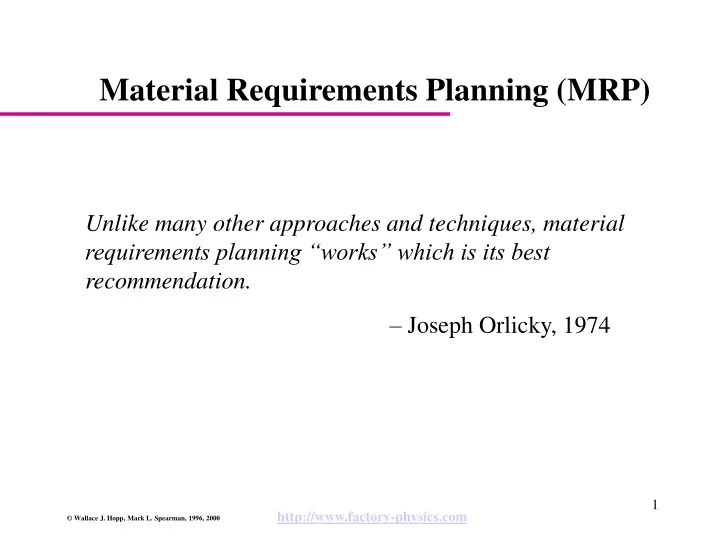 Ppt Material Requirements Planning Mrp Powerpoint Presentation Free Download Id