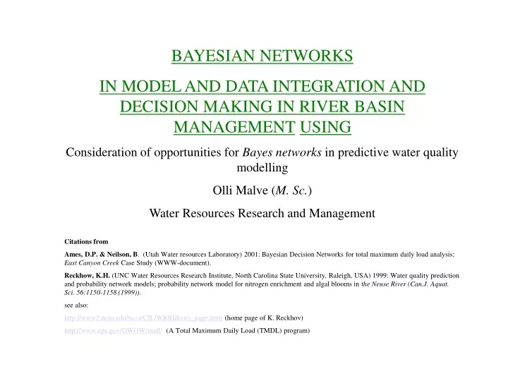 bayesian networks in model and data integration n.
