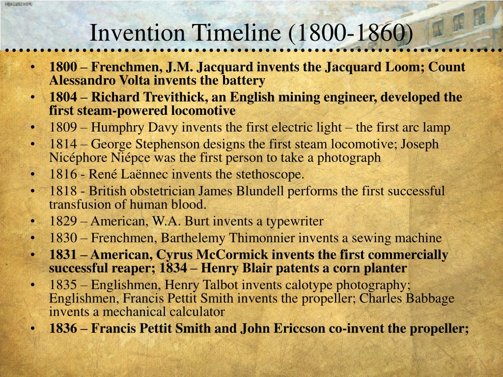 Invention Timeline 1800 1860 L 