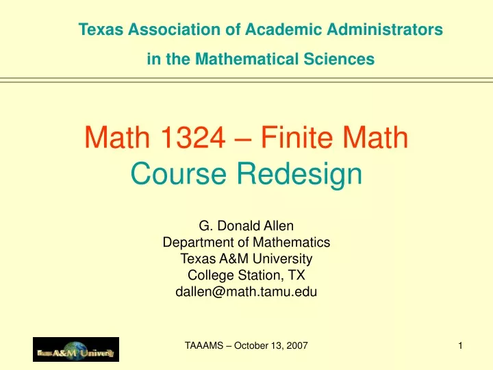 PPT Math 1324 Finite Math Course Redesign PowerPoint Presentation