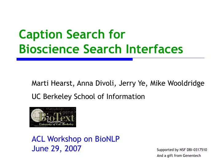 caption search for bioscience search interfaces n.