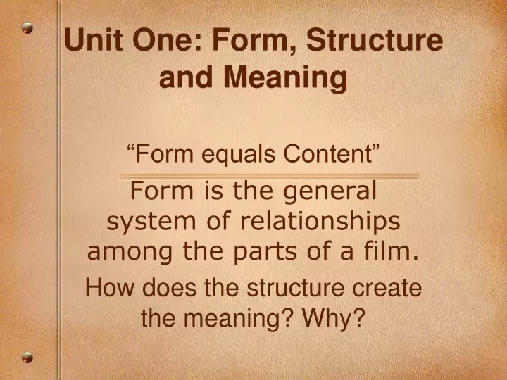 unit one form structure and meaning n.