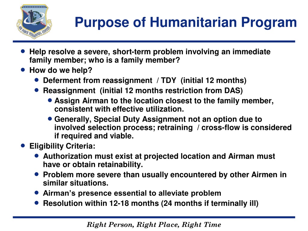 humanitarian assignment process