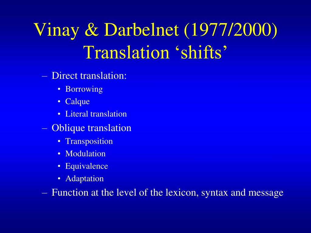 Translation examples. Modulation in translation. Vinay and Darbelnet. Calque translation. Direct translation Vinay.