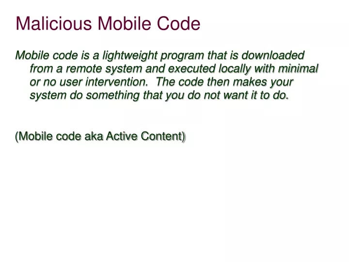 malicious mobile code n.
