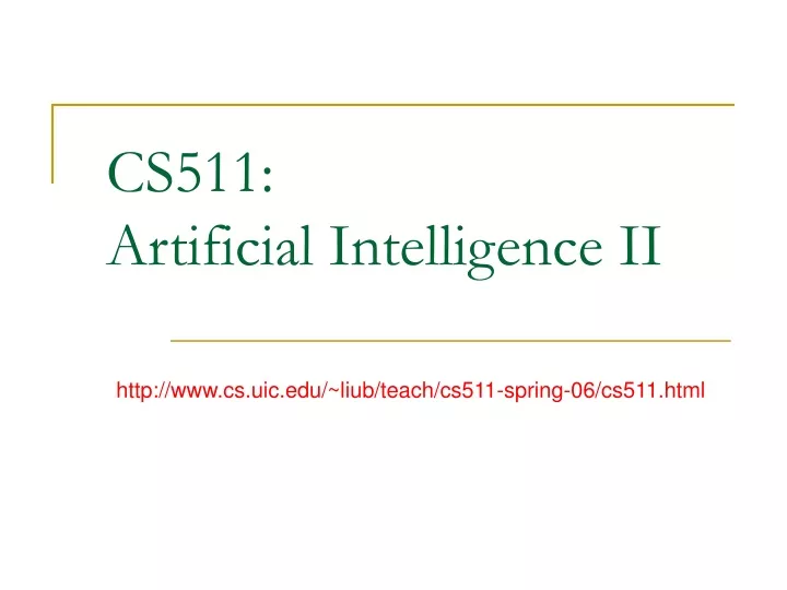 cs511 artificial intelligence ii n.