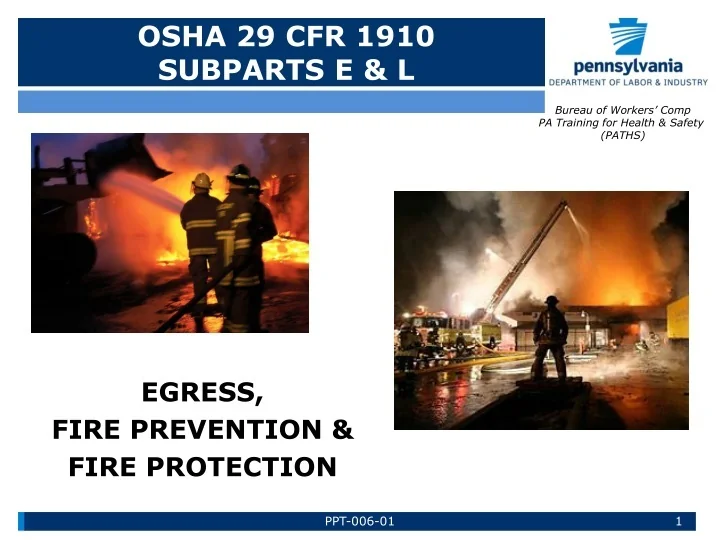 PPT EGRESS, FIRE PREVENTION & FIRE PROTECTION PowerPoint Presentation