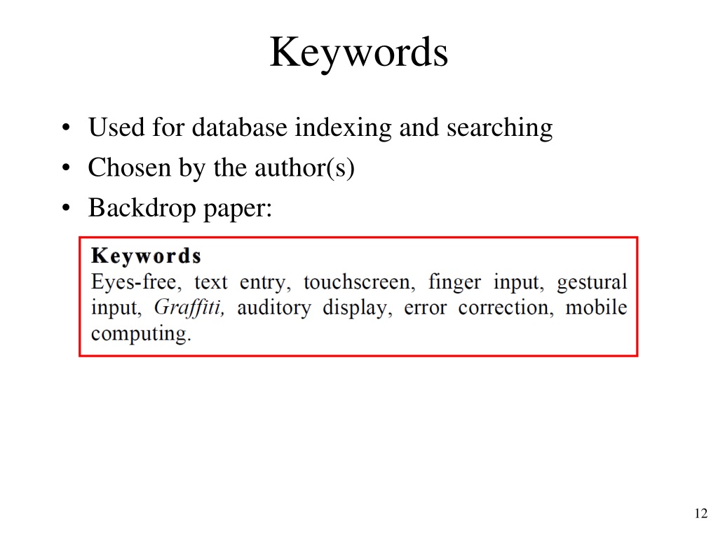 keywords section in research paper