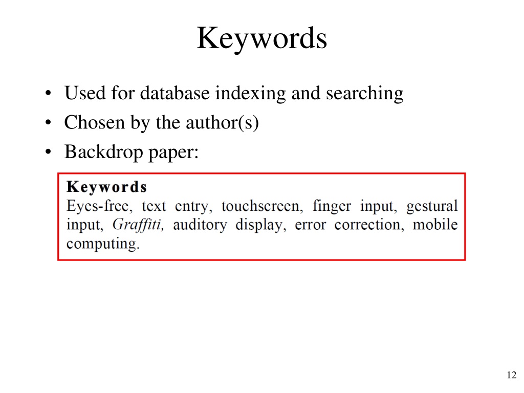 sample keywords in research paper