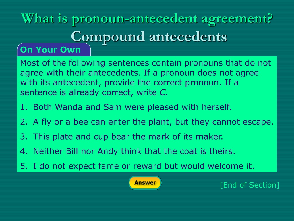 PPT - Using Pronoun-Antecedent Agreement PowerPoint Presentation, Free ...