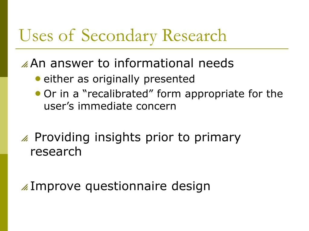 summary of secondary research