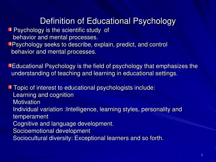 PPT Definition Of Educational Psychology PowerPoint Presentation 