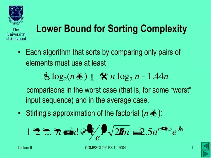 PPT - Lower Bound For Sorting Complexity PowerPoint Presentation, Free ...