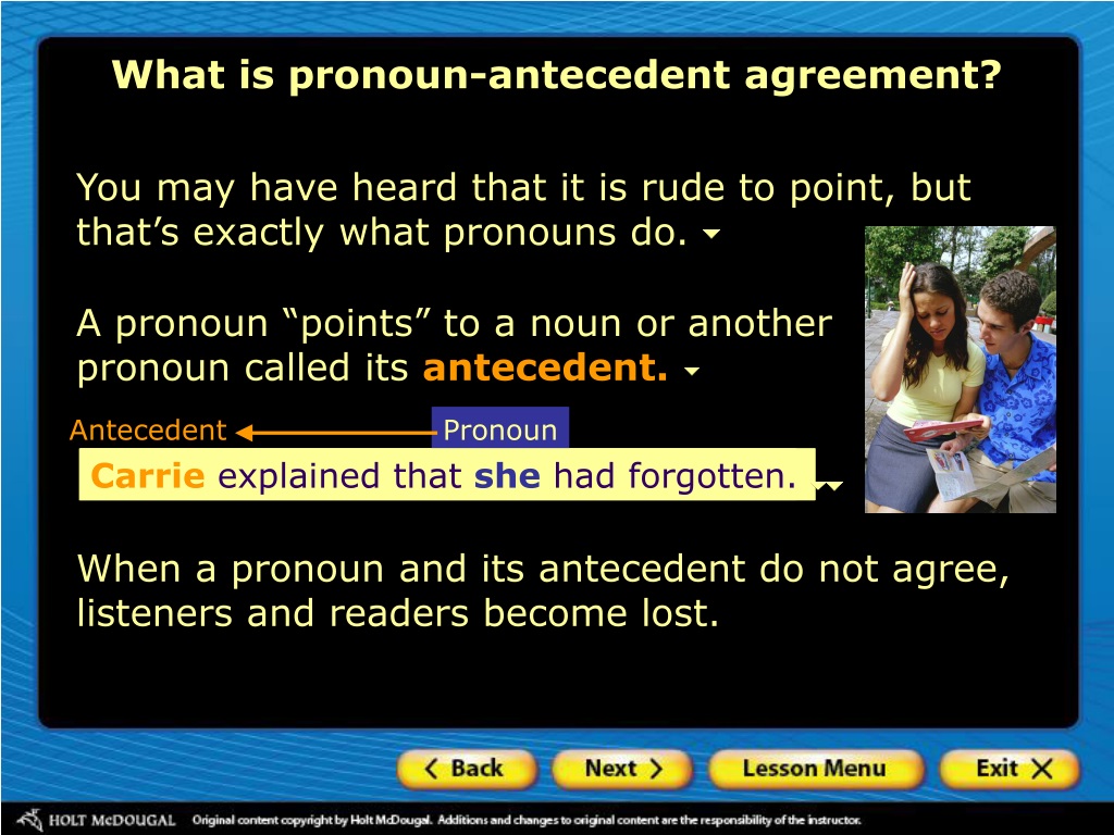 Ppt Using Pronoun Antecedent Agreement Powerpoint Presentation Free