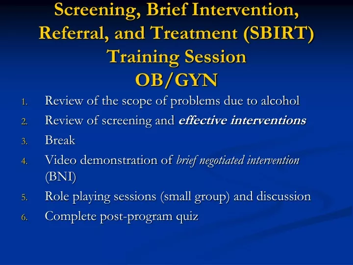 Ppt Screening Brief Intervention Referral And Treatment Sbirt