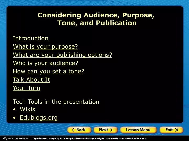 PPT - Considering Audience, Purpose, Tone, And Publication PowerPoint ...