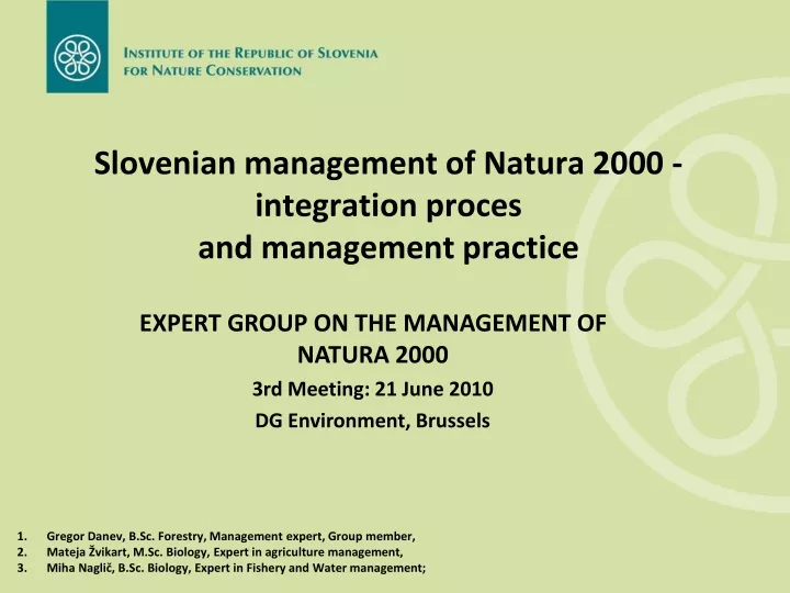 s lovenian management of natura 2000 integration proces and management practice n.