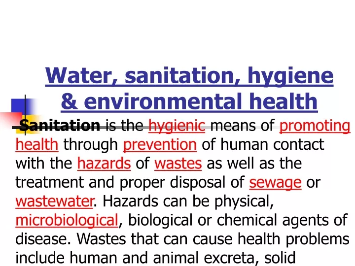 PPT - Water, Sanitation, Hygiene & Environmental Health PowerPoint ...