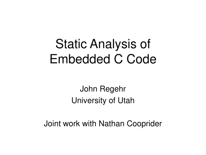 static analysis of embedded c code n.