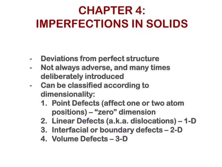 PPT - CHAPTER 4: IMPERFECTIONS IN SOLIDS PowerPoint Presentation, Free ...