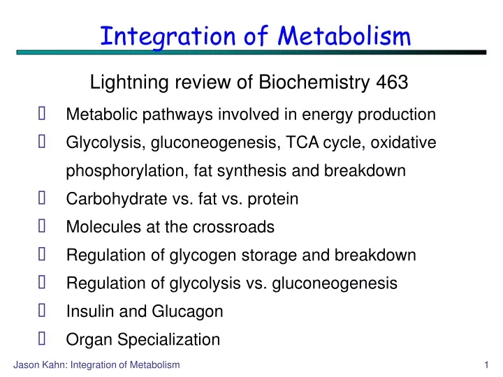 PPT - Integration of Metabolism PowerPoint Presentation, free download ...