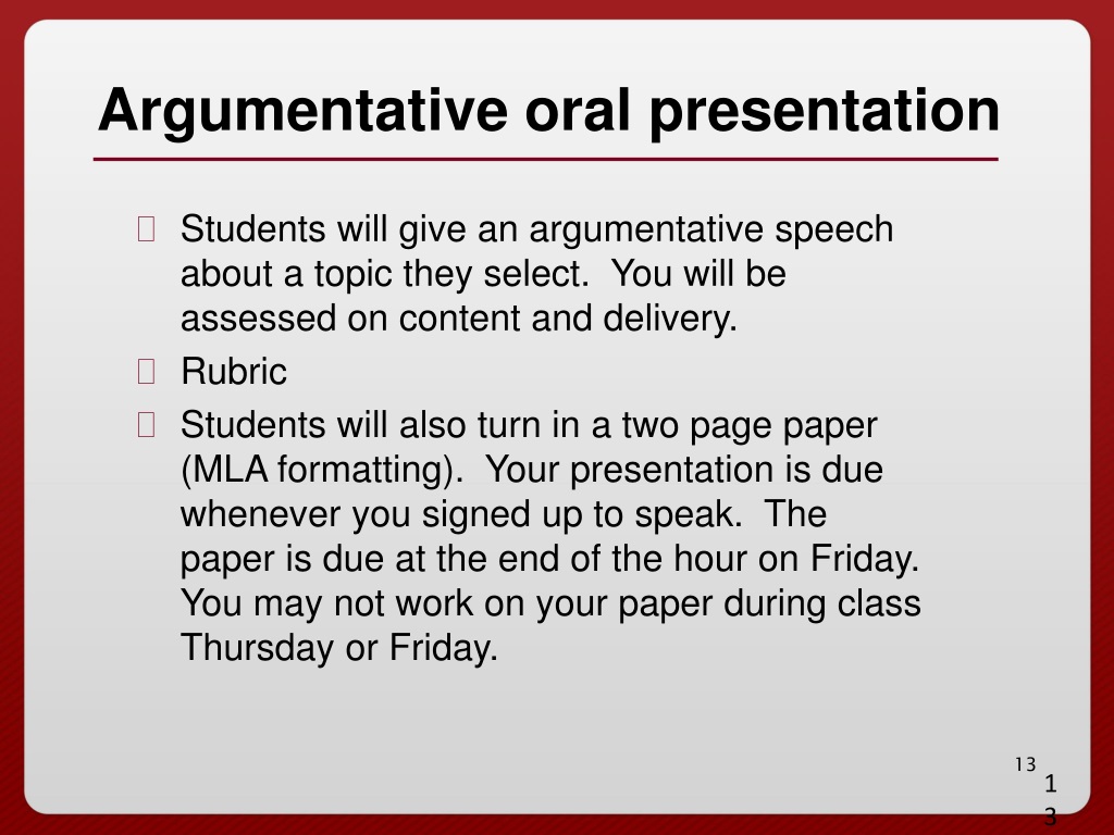 argumentative oral presentation topics