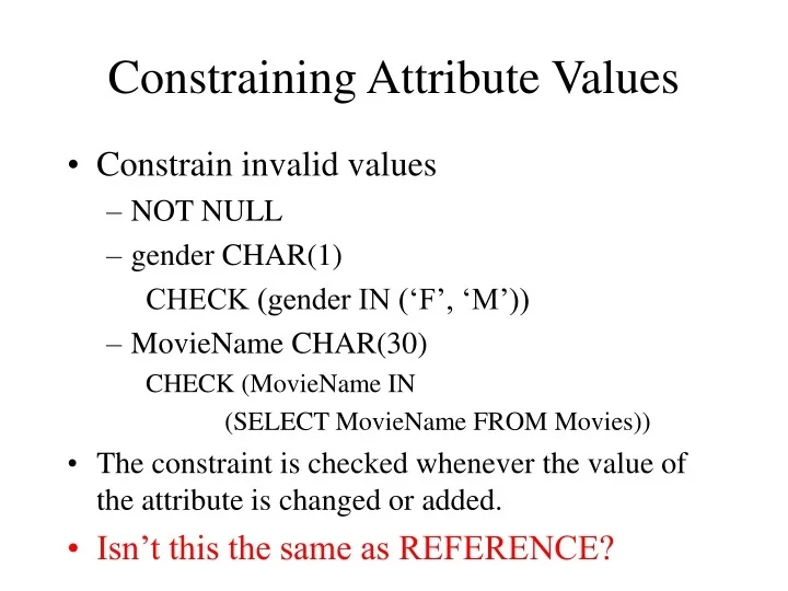 PPT Constraining Attribute Values PowerPoint Presentation, free