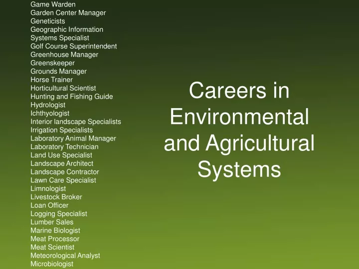 PPT - Agribusiness Manager Agricultural Accountant Agricultural Aviator ...