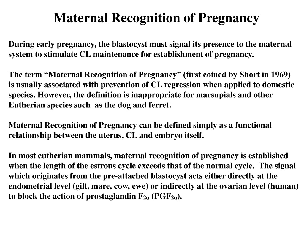 PPT - Maternal Recognition of Pregnancy PowerPoint Presentation, free  download - ID:9382289