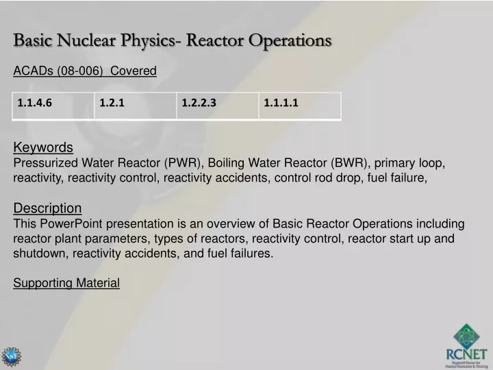basic nuclear physics reactor operations n.