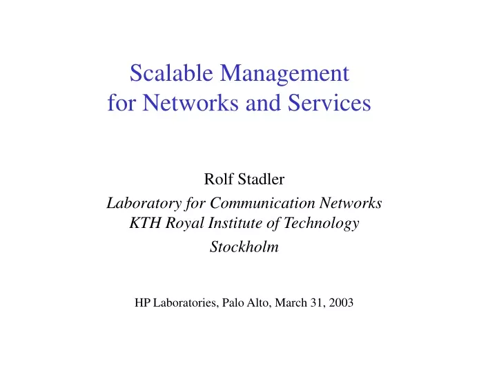 scalable management for networks and services n.