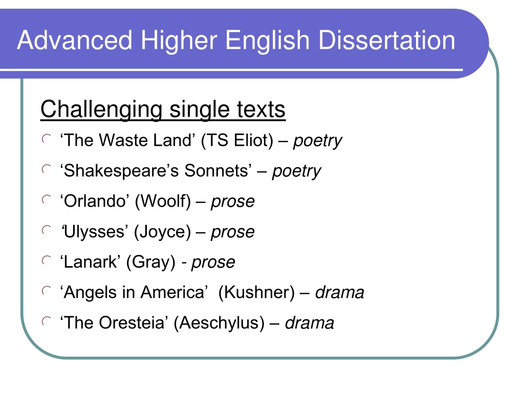 advanced higher english dissertation understanding standards