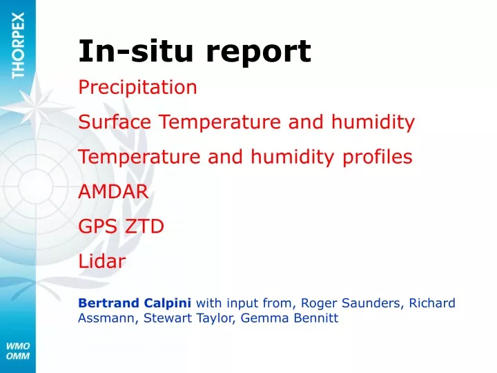 in situ report precipitation surface temperature n.