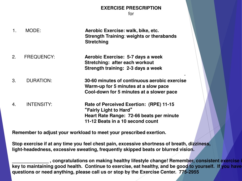 PPT - Exercise Prescription for Aerobic Training in the Cardiac Population  PowerPoint Presentation - ID:9402074