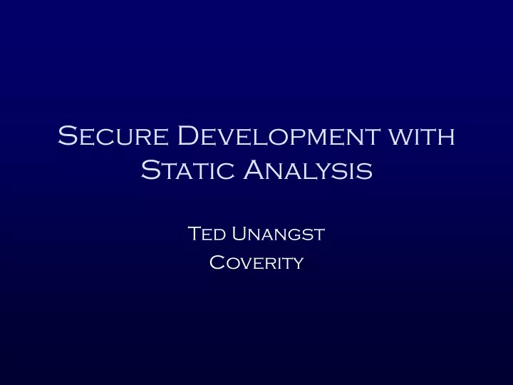 secure development with static analysis n.