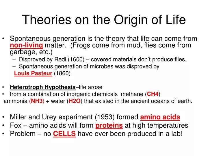 PPT Theories On The Origin Of Life PowerPoint Presentation Free 