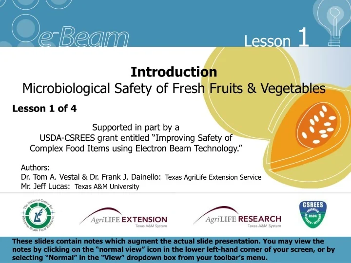 PPT - Introduction Microbiological Safety of Fresh Fruits & Vegetables ...