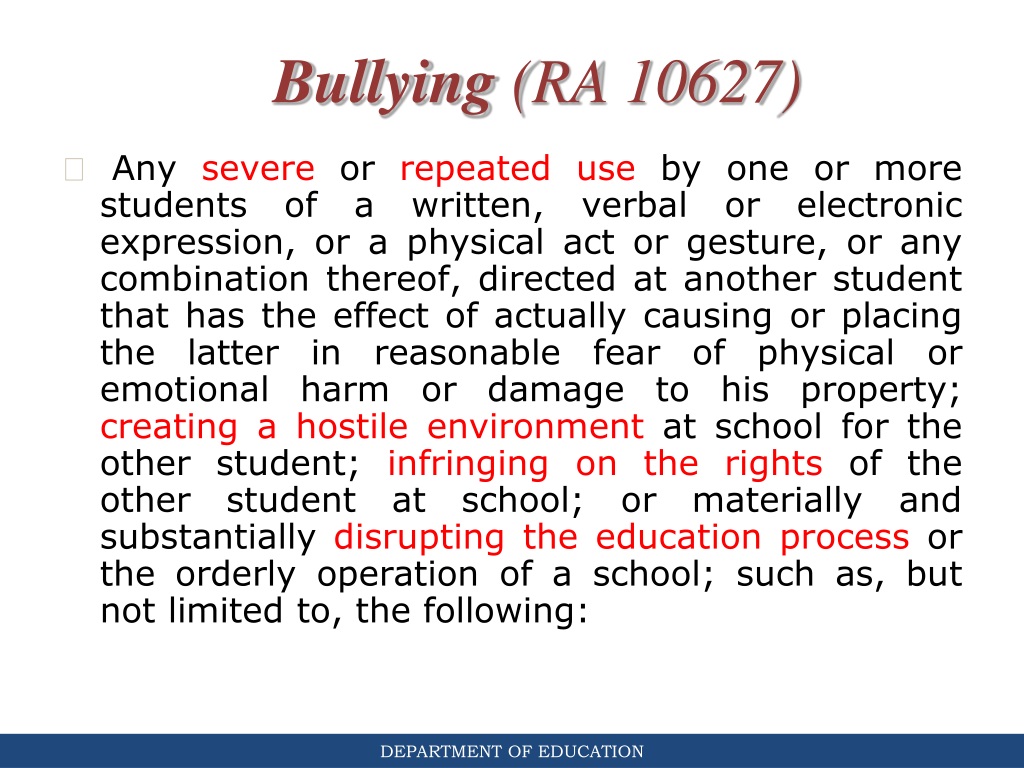 PPT - Republic Act 10627 ( Anti-Bullying Act of 2013) and Its