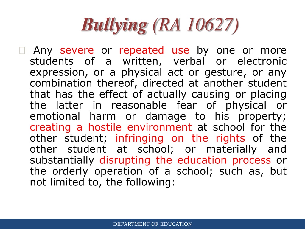 PPT - Republic Act 10627 ( Anti-Bullying Act of 2013) and Its ...