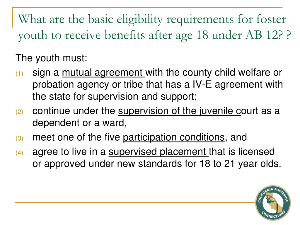 PPT AB 12 California's Fostering Connections to Success Act