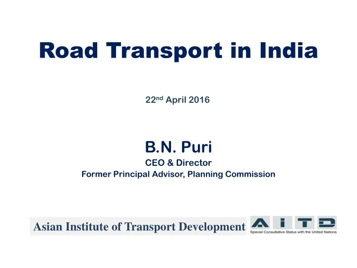 PPT Road Transport in India PowerPoint Presentation, free download