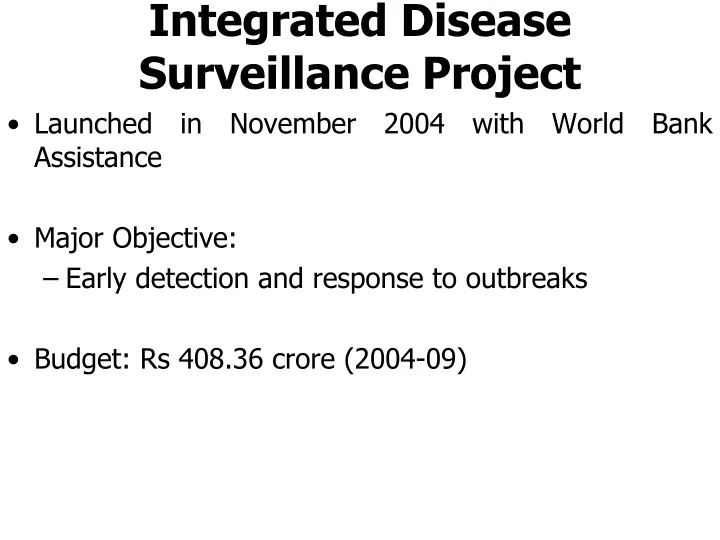 PPT - Integrated Disease Surveillance Project PowerPoint Presentation ...